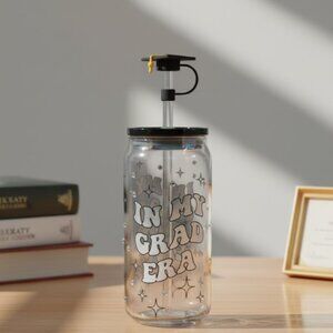 Sheffield Home Graduation Glass Tumbler w/ Straw & Topper 10.55 oz Gift Graduat